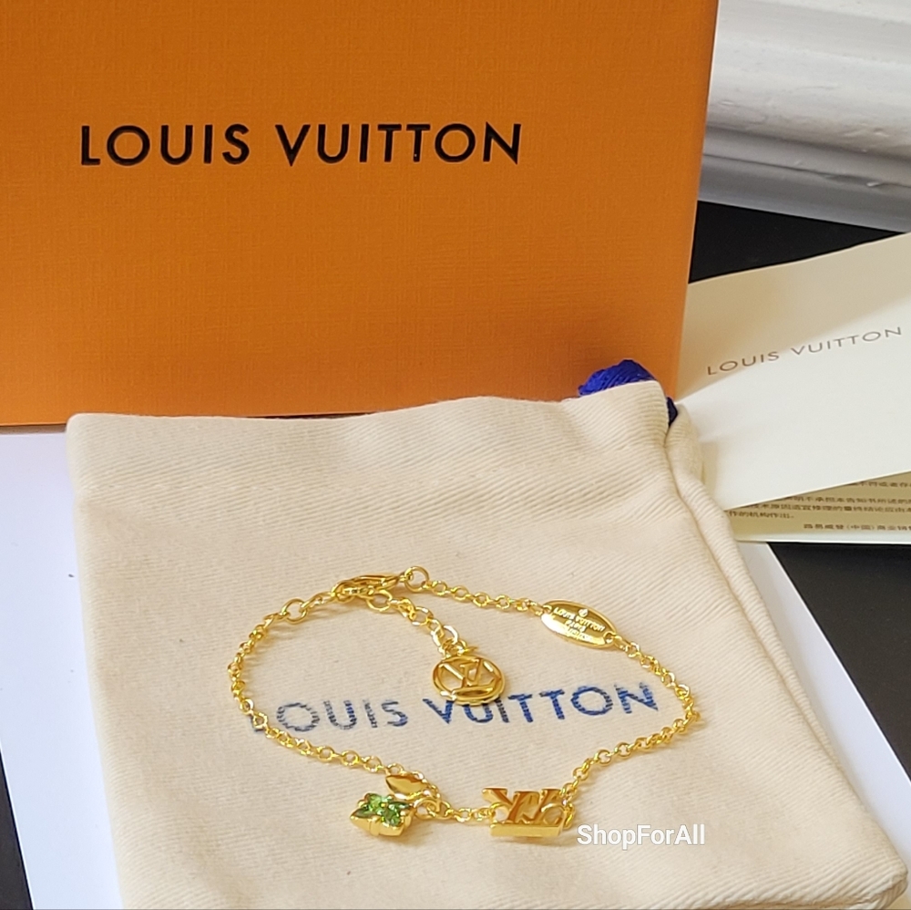 Louis Vuitton Gold and Green Flower Charm Bracelet - Picture 3 of 13